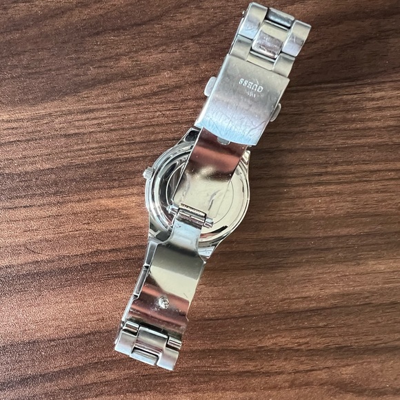 Silver link Guess analogue watch with crystal stone face details - Picture 7 of 8